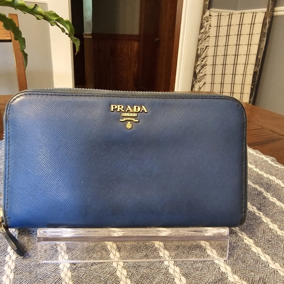 Prada Handbags - Prada REHAB Blue Authentic Zip Around Wallet